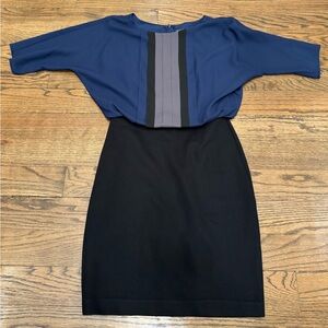 Taylor Size 2 Navy Black Colorblock Sheath Dress Dolman Sleeve Back Drape
